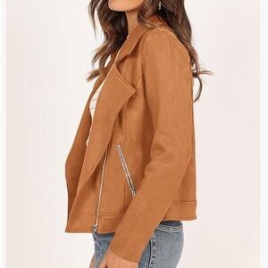 Kirundo Tan Lightweight Faux Suede Crop Moto Jacket Size: Large NEW
